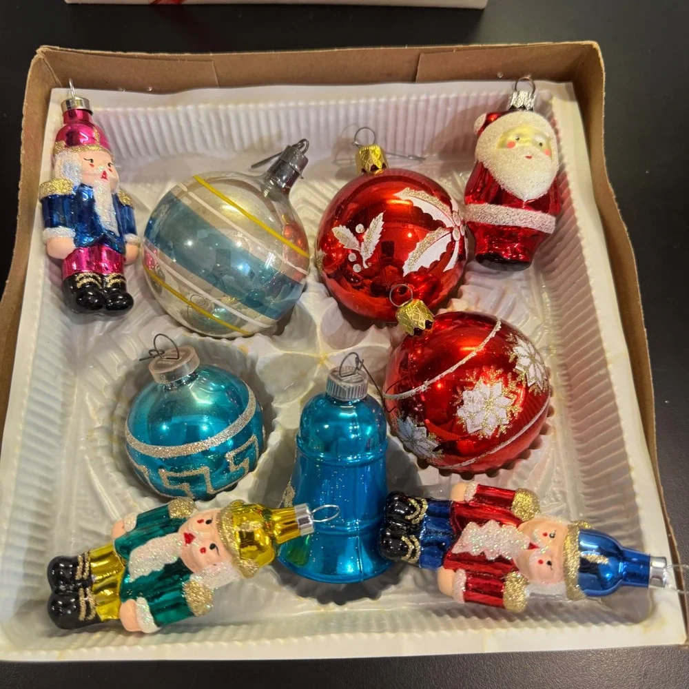 Holiday Reflections & other Glass Ornaments Set 8pc Multicolor Nutcracker Santa